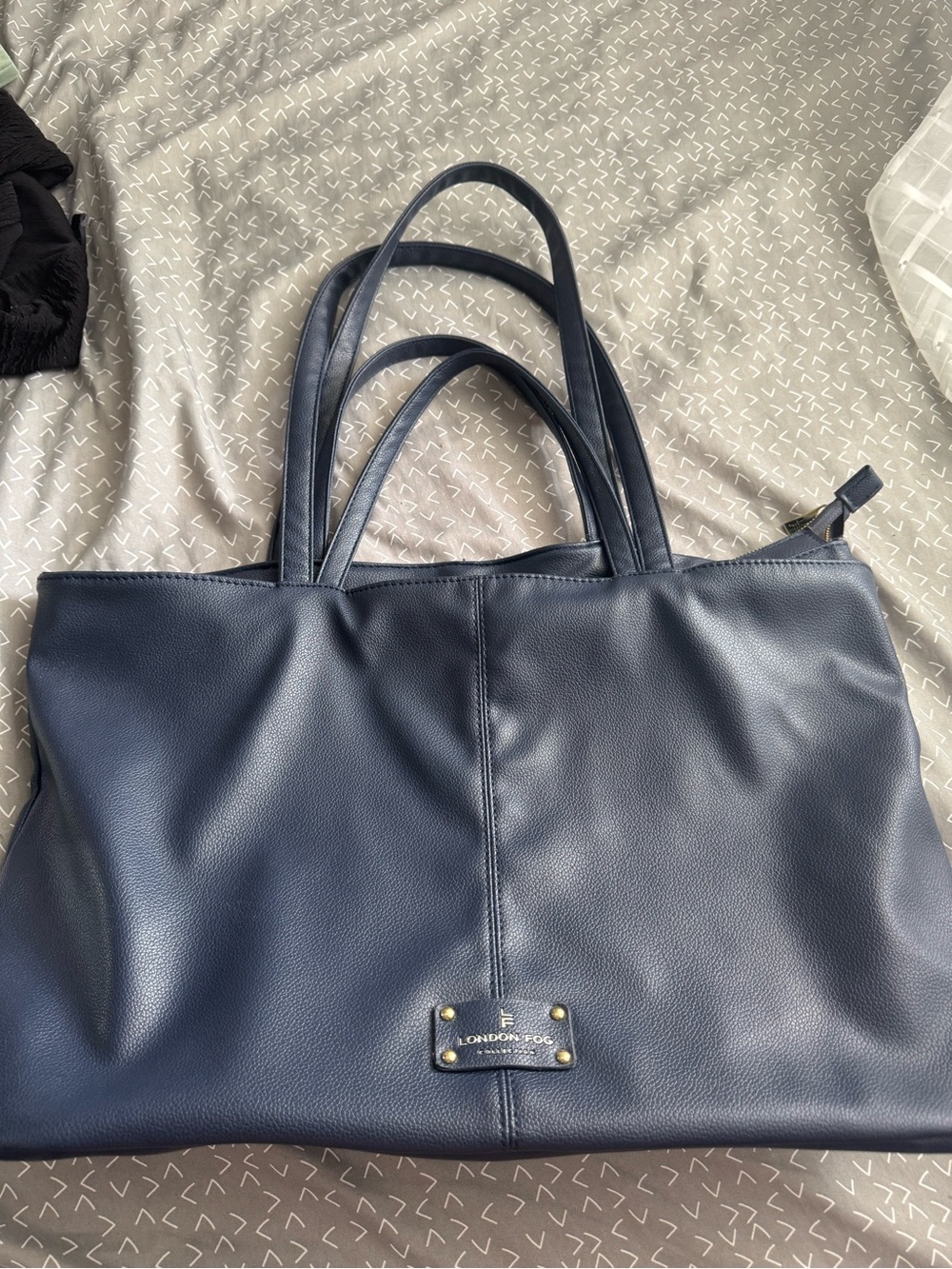 London Fog Navy Pebble-Texture Tote with Dual Handles
